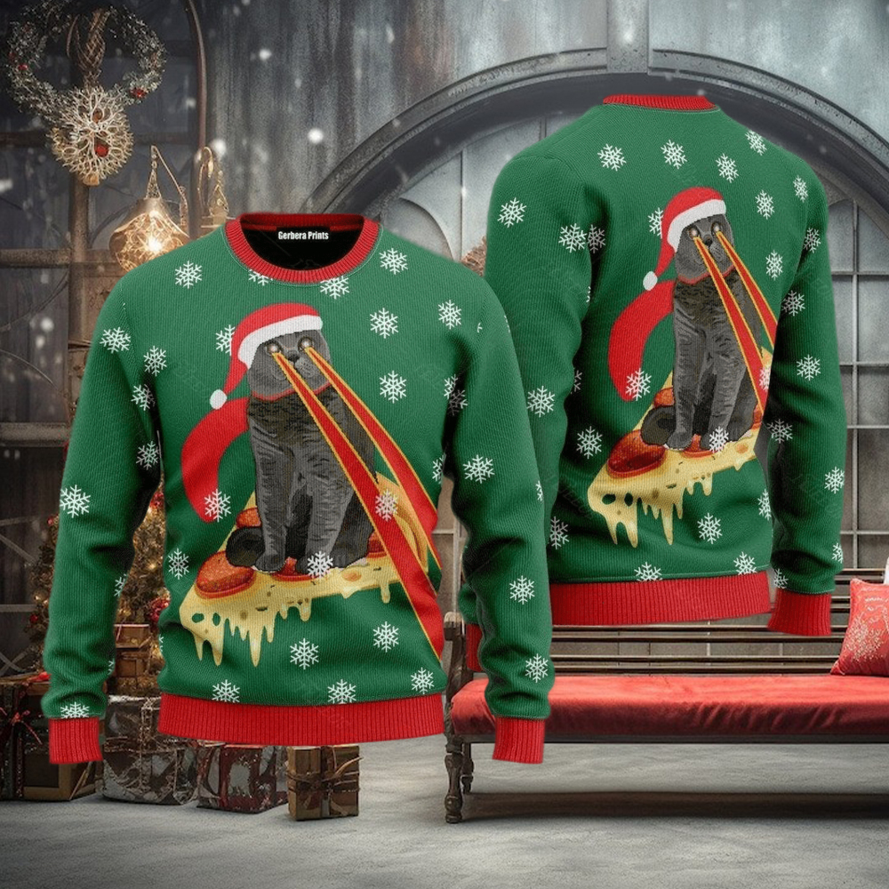 Cat pizza christmas on sale sweater