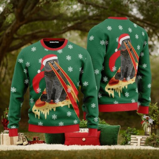 Pizza Cat With Laser Eyes Ugly Christmas Sweater All Over
