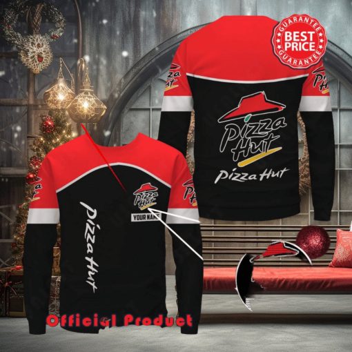 Pizza Hut Custom Name Black Design Logo Ugly Christmas Sweater