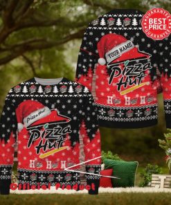 Pizza Hut Logo Santa Hat Pine Tree Snowflake Custom Name Ugly Christmas Sweater