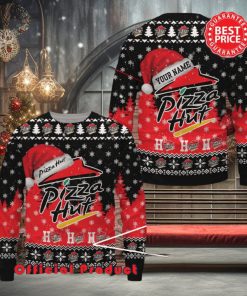 Pizza Hut Logo Santa Hat Pine Tree Snowflake Custom Name Ugly Christmas Sweater