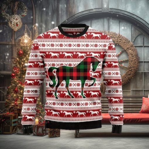 Plaid Horse Christmas Ugly Sweater Party