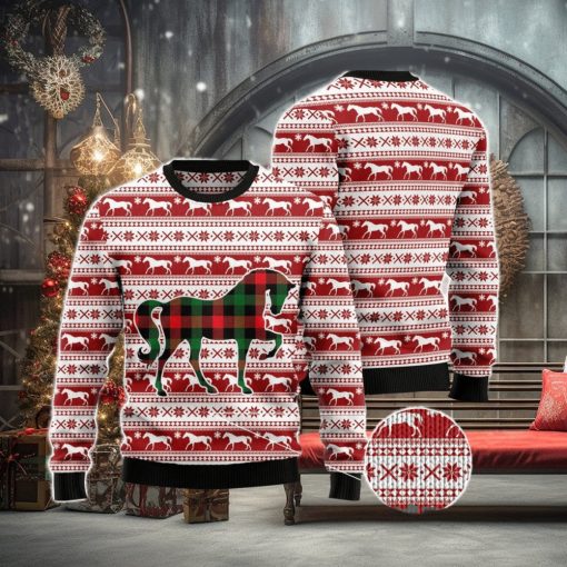 Plaid Pattern Horse All Over Printed 3D Ugly Christmas Sweater Christmas Gift For Men And Women