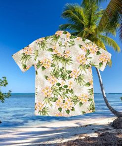 Plumeria Dream White Cotton Poplin Men s Hawaiian Shirt