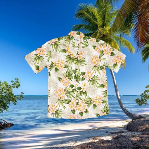 Plumeria Dream White Cotton Poplin Men s Hawaiian Shirt