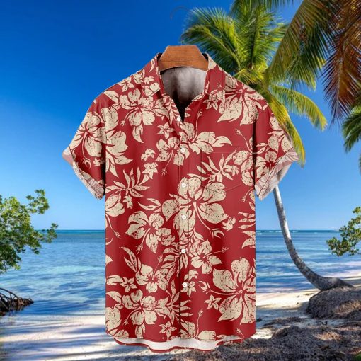 Plus Size Men s Hawaiian Shirts For Beach  Retro Floral Printed Short Sleeve Aloha Shirts  Oversized Casual Loose Tops For Summer