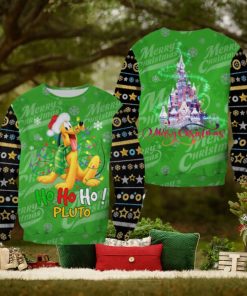 Pluto Dog Ho Ho Ho Pattern Xmas Green Christmas Disney Cartoon Sweaters Matching Christmas Shirt For Family
