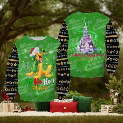 Pluto Dog Ho Ho Ho Pattern Xmas Green Christmas Disney Cartoon Sweaters Matching Christmas Shirt For Family