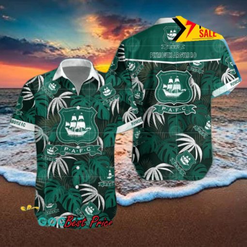 Plymouth Argyle FC Big Logo Tropical Leaves Hawaiian Shirt And Shorts