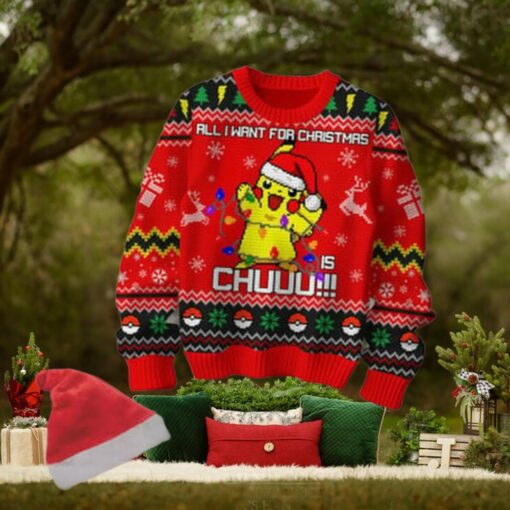 Pokemon All I Want For Christmas Is Pikachu Ugly Sweater