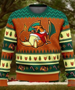 Pokemon Eating Candy Cane Charizard 3D Ugly Christmas Sweater Unisex Christmas Sweater For Men And Women