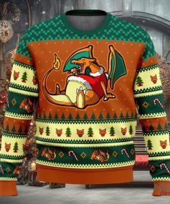 Pokemon Eating Candy Cane Charizard 3D Ugly Christmas Sweater Unisex Christmas Sweater For Men And Women