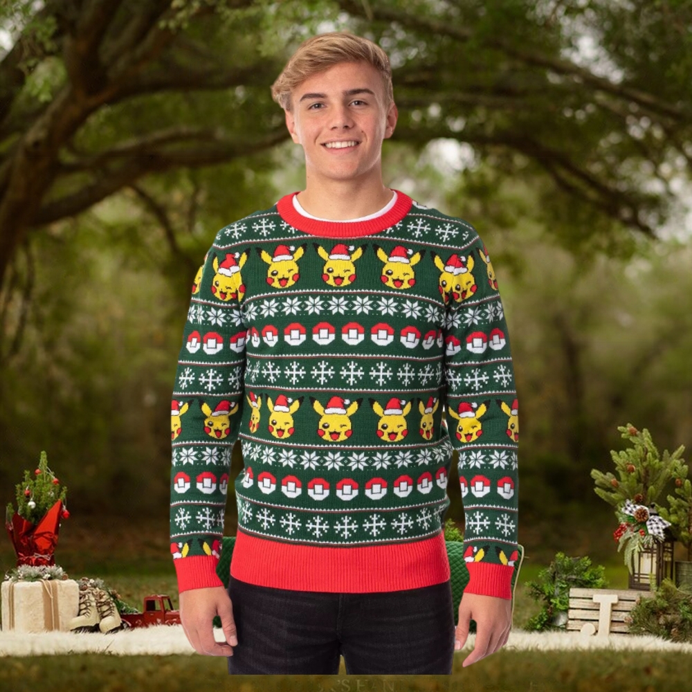 Pokemon Men's Santa Pikachu Holiday Fair Isle Ugly Christmas Sweater Pokemon Men's Santa Pikachu Holiday Fair Isle Ugly Christmas Sweater
