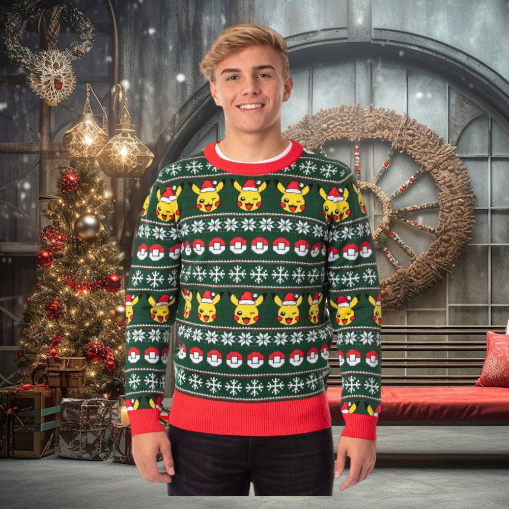 Pokemon Men's Santa Pikachu Holiday Fair Isle Ugly Christmas Sweater Pokemon Men's Santa Pikachu Holiday Fair Isle Ugly Christmas Sweater