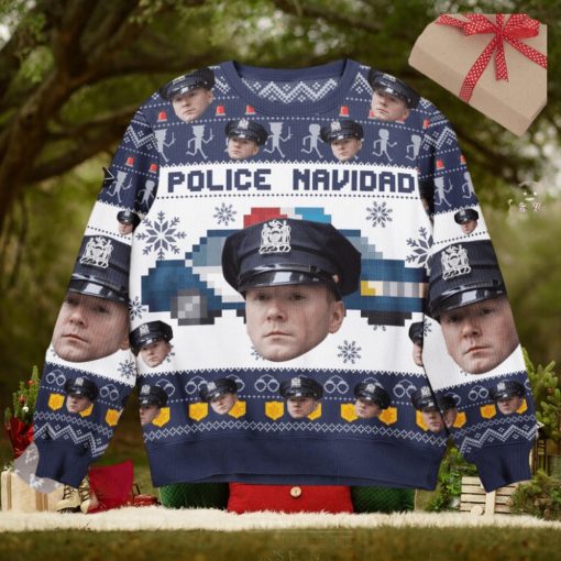 Police Navidad   Personalized Photo Ugly Sweater