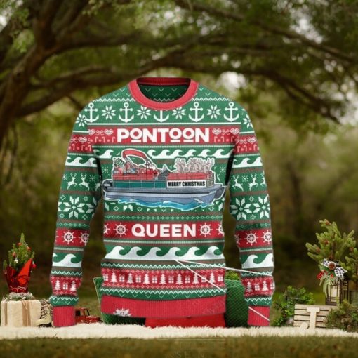 Pontoon Queen Merry Christmas Ugly Sweater Christmas