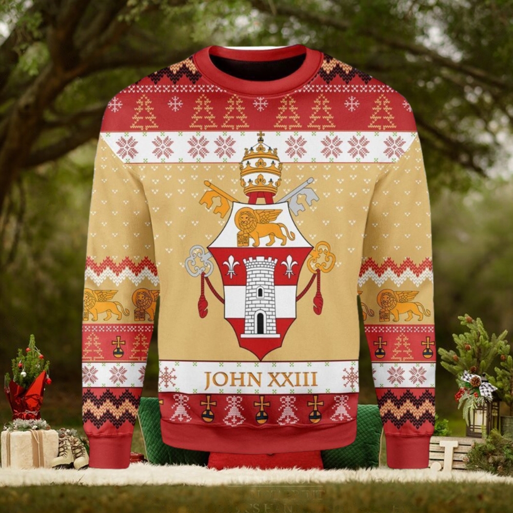 Pope John Xxiii Coat Of Arms Ugly Christmas Sweater Pope John Xxiii Coat Of Arms Ugly Christmas Sweater