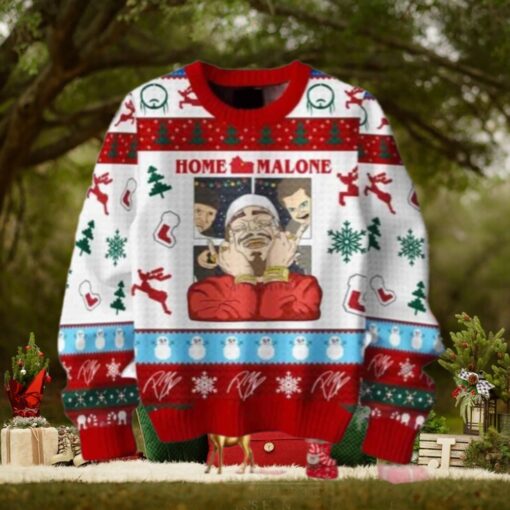 Post Malone Christmas Home Alone With Malone Chirstmas Gifts 2024 Xmas For Family And Friends Ugly Sweater