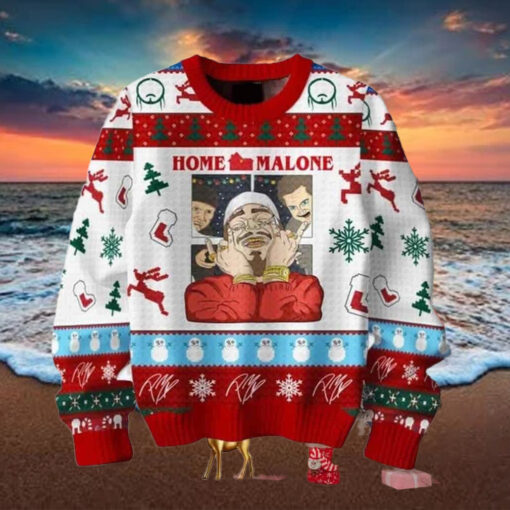 Post Malone Christmas Home Alone With Malone Chirstmas Gifts 2024 Xmas For Family And Friends Ugly Sweater