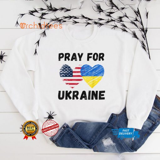 Pray For Ukraine Support Ukrainian American USA Heart T Shirt