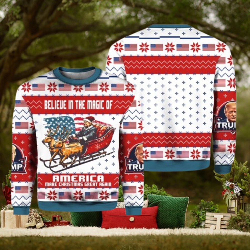 President Trump 45 47 Belive In The Magic Of America MAGA Christmas Ugly Sweater President Trump 45 47 Belive In The Magic Of America MAGA Christmas Ugly Sweater