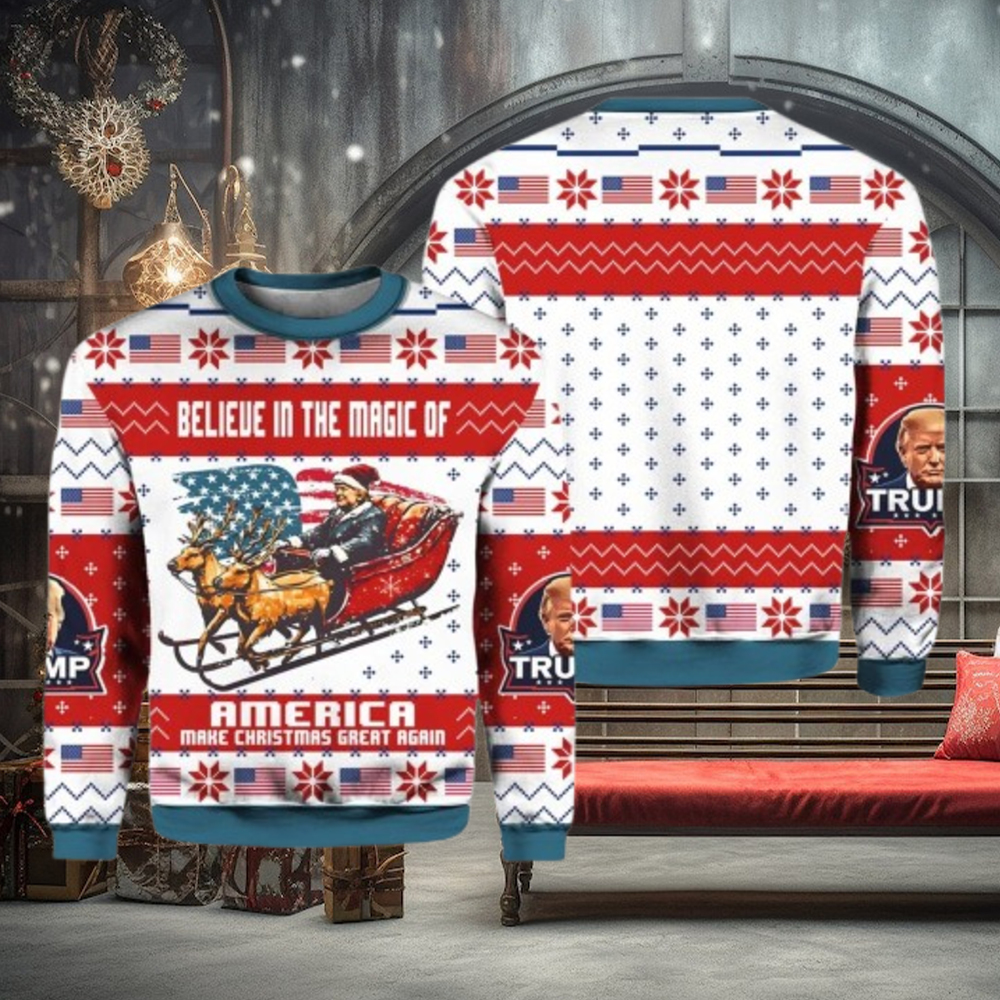 President Trump 45 47 Belive In The Magic Of America MAGA Christmas Ugly Sweater President Trump 45 47 Belive In The Magic Of America MAGA Christmas Ugly Sweater