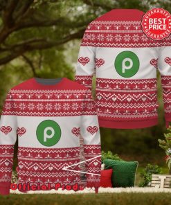 Publix Red White Design Logo Snowflake Heart Ugly Christmas Sweater