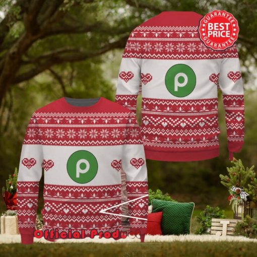 Publix Red White Design Logo Snowflake Heart Ugly Christmas Sweater