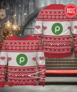 Publix Red White Design Logo Snowflake Heart Ugly Christmas Sweater