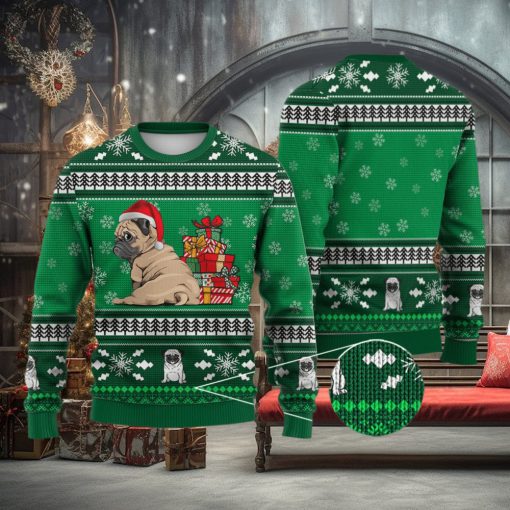 Pug Dog Pattern Falling Snowflakes All Over Printed 3D Ugly Christmas Sweater Christmas Gift For Men And Women