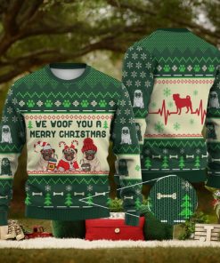 Pug Dog We Woof You A Merry Christmas All Over Printed 3D Ugly Christmas Sweater Christmas Gift For Men And Women