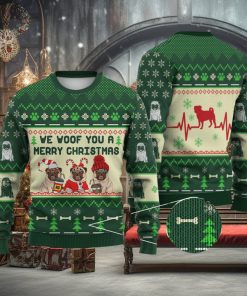 Pug Dog We Woof You A Merry Christmas All Over Printed 3D Ugly Christmas Sweater Christmas Gift For Men And Women