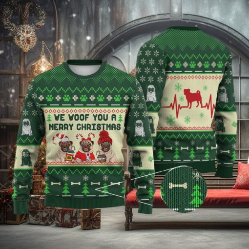 Pug Dog We Woof You A Merry Christmas All Over Printed 3D Ugly Christmas Sweater Christmas Gift For Men And Women