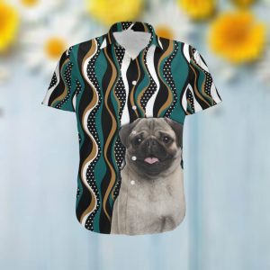 Pug Hawaiian Aloha Tropical Floral Women Beach Button Up Shirt For Dog Owners And Pet Lovers On Summer Vacation