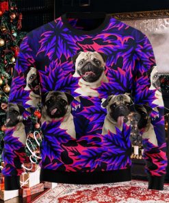 Pug Leaves Purple Ugly Christmas Holiday Sweater