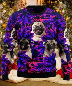 Pug Leaves Purple Ugly Christmas Holiday Sweater