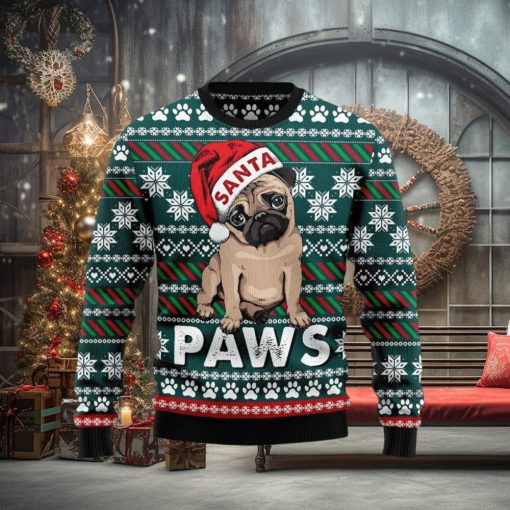 Pug Santa Paws Ugly Christmas Sweater, Custom Ugly Christmas Sweater