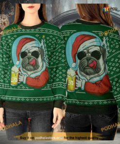 Pug Santa and Beer 3D Sweater, Funny Xmas Sweater