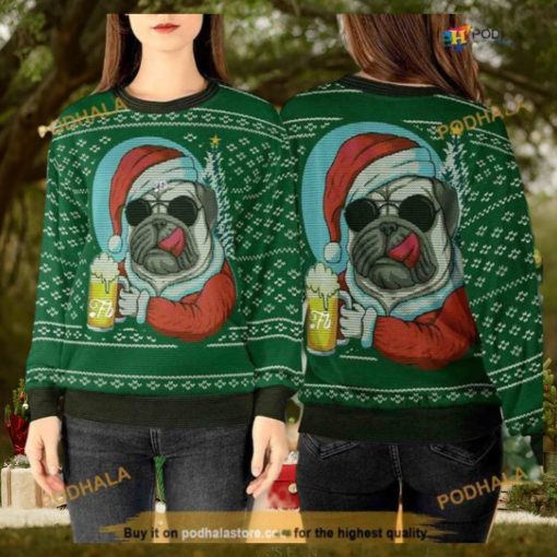 Pug Santa and Beer 3D Sweater, Funny Xmas Sweater