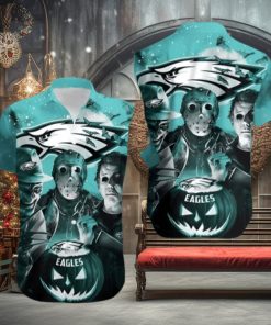 Pumpkin Freddy Jason Michael Myers Loves Philadelphia Eagles Hawaiian Shirt