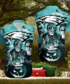 Pumpkin Freddy Jason Michael Myers Loves Philadelphia Eagles Hawaiian Shirt