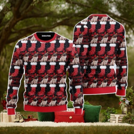 Puppy Dog With Red Xmas Socks Pattern Christmas Unisex Ugly Sweater