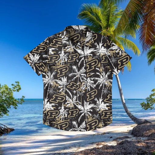 Purdue Boilermakers Black Floral Hawaiian Shirt