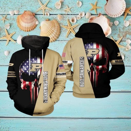 Purdue Boilermakers NCAA US Flag Skull 3D Printed Hoodie