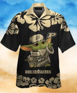 Purdue Hawaiian Shirt And Shorts Ncaa Purdue Boilermakers Baby Yoda Gold Black Aloha Shirts Basketball Star Wars Button Up Shirt NEW