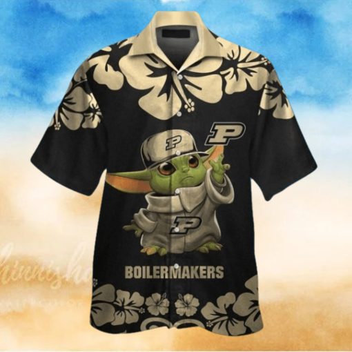 Purdue Hawaiian Shirt And Shorts Ncaa Purdue Boilermakers Baby Yoda Gold Black Aloha Shirts Basketball Star Wars Button Up Shirt NEW