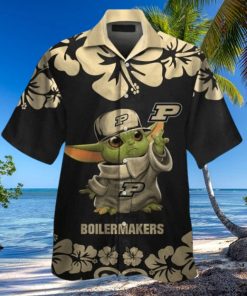 Purdue Hawaiian Shirt And Shorts Ncaa Purdue Boilermakers Baby Yoda Gold Black Aloha Shirts Basketball Star Wars Button Up Shirt NEW