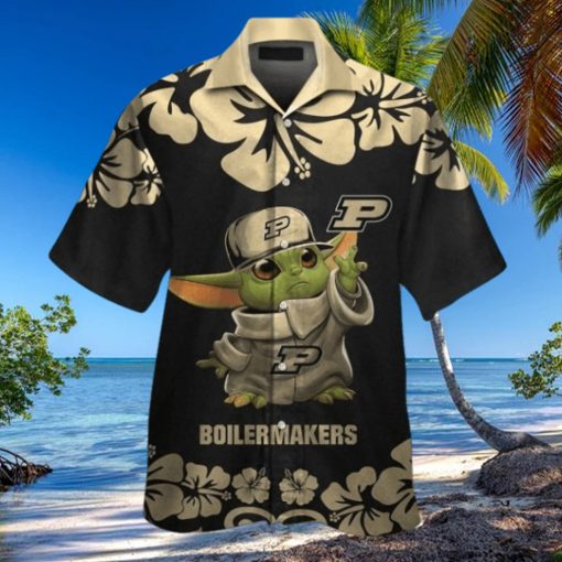 Purdue Hawaiian Shirt And Shorts Ncaa Purdue Boilermakers Baby Yoda Gold Black Aloha Shirts Basketball Star Wars Button Up Shirt NEW