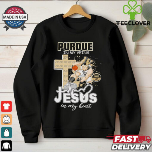 Purdue in my veins Jesus in my heart basketball mascot shirt