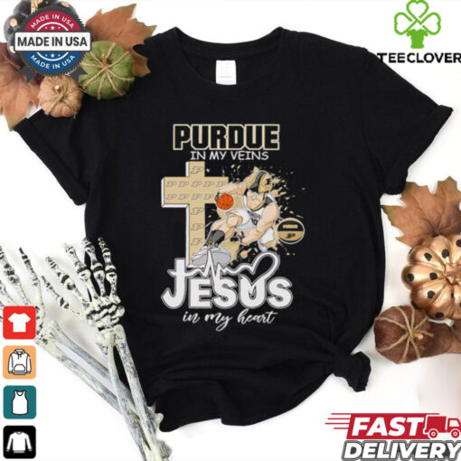 Purdue in my veins Jesus in my heart basketball mascot shirt